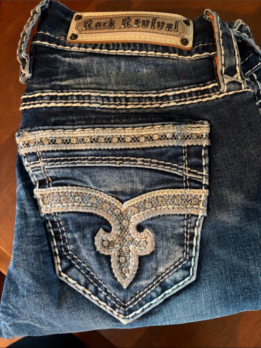 Rock Revival Dark Blue ankle crop Jeans with Embellished Pocket